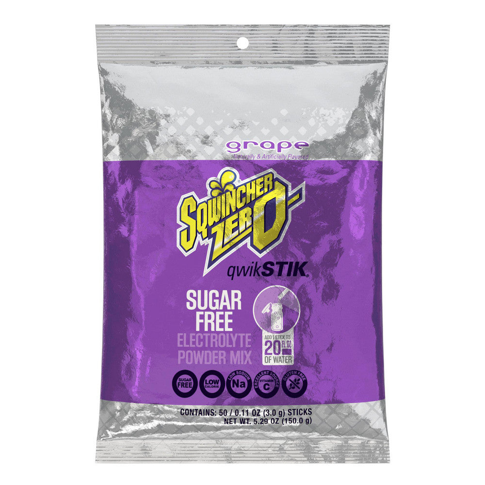Sqwincher 159060107 Qwik Stik Sports Drink: 0.11 oz Packet, Grape, Powder, Yields 20.00 oz