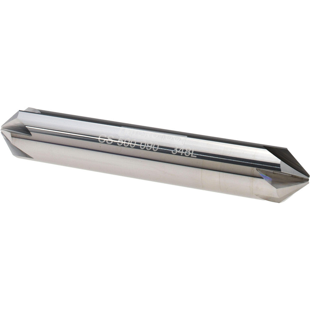 Micro 100 CS-500-090 Chamfer Mill: 1/2" Dia, 1/2" Shank Dia, 90 deg, 6 Flute, Solid Carbide, Double End