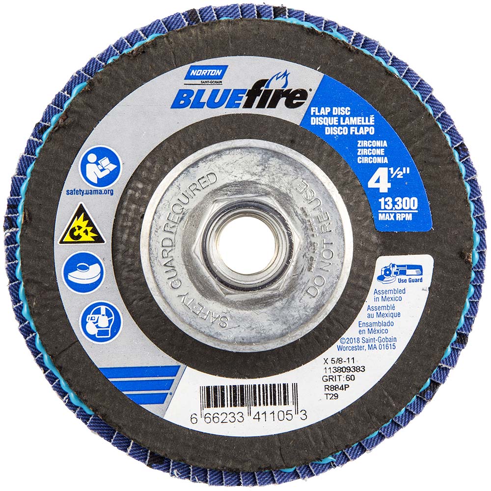 Norton 66623341105 Flap Disc: 4-1/2" Dia, Zirconia Alumina, Type 29