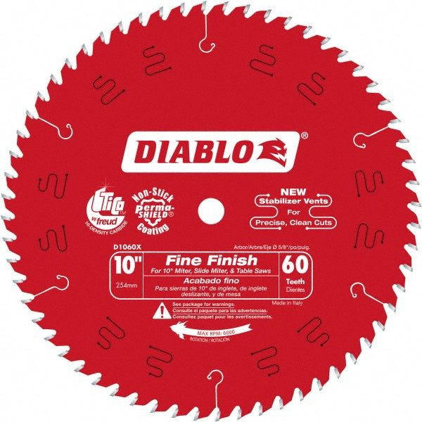 DIABLO D1060X Wet & Dry Cut Saw Blade: 10" Dia, 5/8" Arbor Hole, 0.098" Kerf Width, 60 Teeth