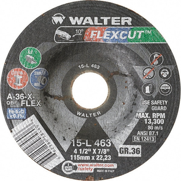 WALTER Surface Technologies 15L463 Depressed-Center Wheel: Type 29, 4-1/2" Dia, 7/8" Hole, Aluminum Oxide (Pack of 25)