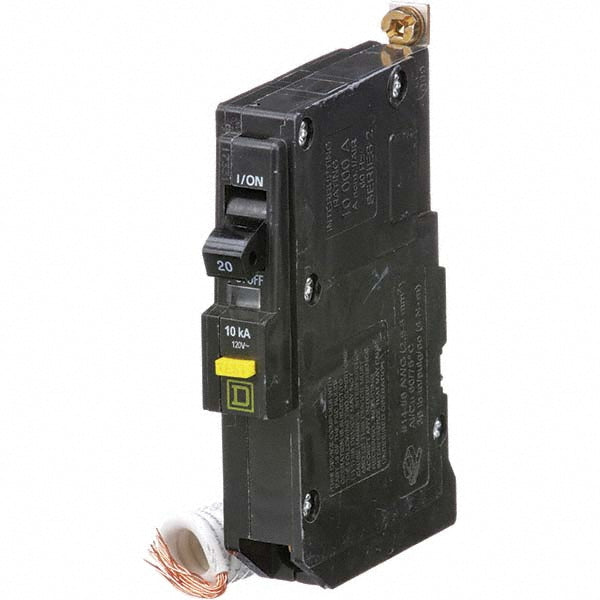 Square D QOB120GFI 20 Amp, 120 VAC, 1 Pole, Bolt On Residual Current Circuit Breaker with Overcurrent Protection