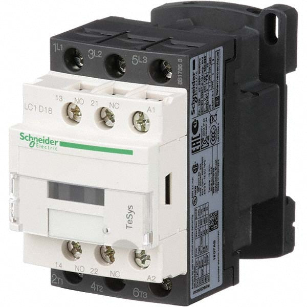 Schneider Electric LC1D18G7 IEC Contactor: 3 Poles, NC & NO