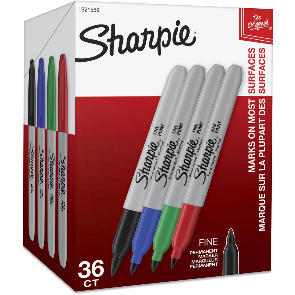 Sharpie 1921559 Permanent Marker: Black, Blue, Green & Red, AP Non-Toxic, Fine Tip