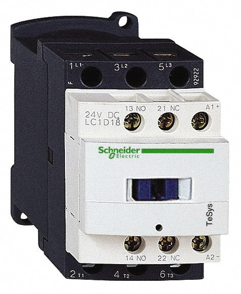 Schneider Electric LC1D18F7 IEC Contactor: 3 Poles, NC & NO