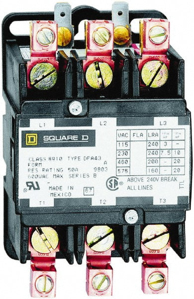Square D 8910DPA43V02 3 Pole, 40 Amp Inductive Load, 110 Coil VAC at 50 Hz and 120 Coil VAC at 60 Hz, Definite Purpose Contactor