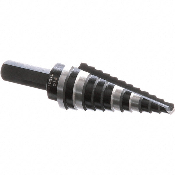Klein Tools KTSB14 Step Drill Bits: 3/16" to 7/8" Hole Dia, 3/8" Shank Dia, High Speed Steel, 12 Hole Sizes