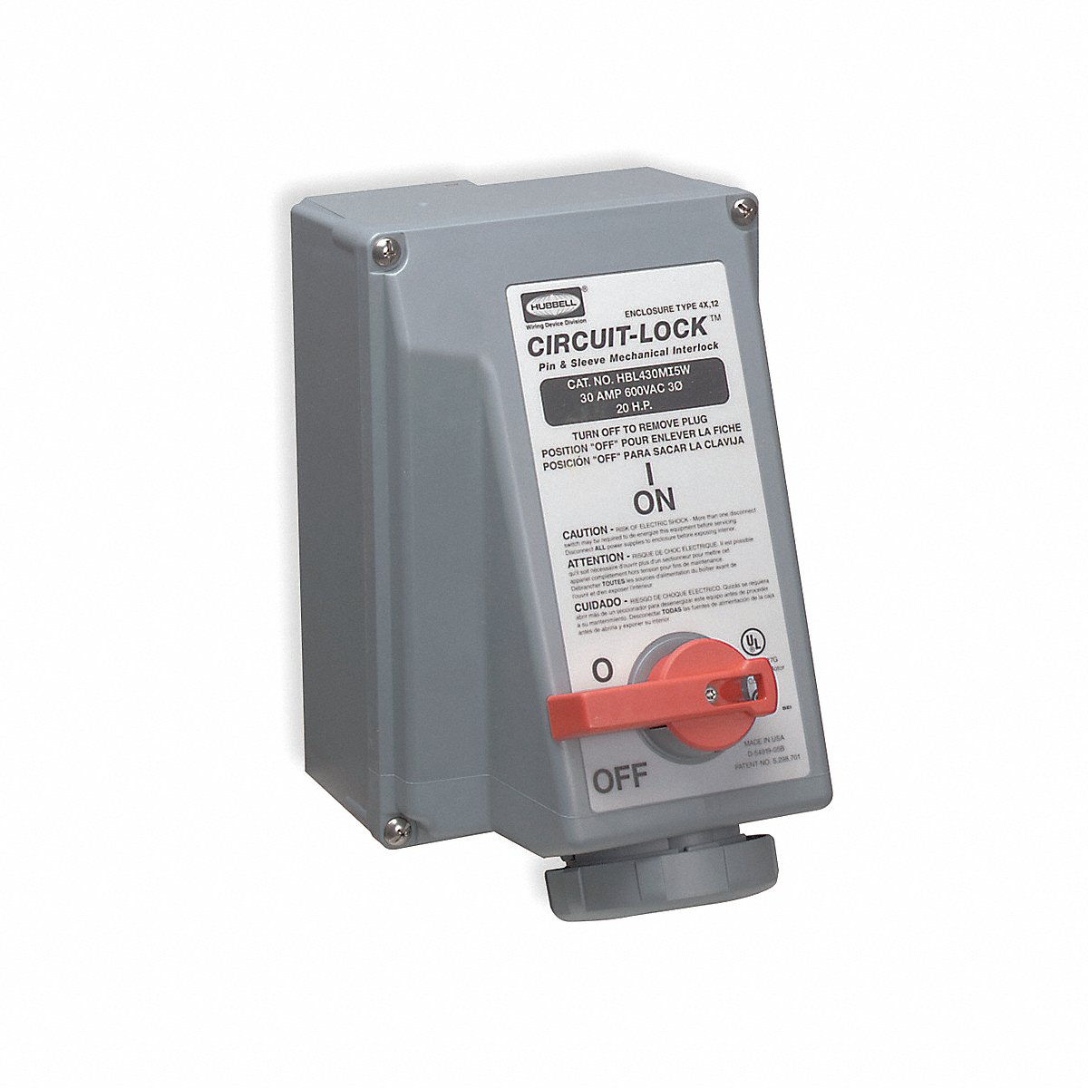Hubbell WT Mch Intrlk Dvc 3 P 4 W 30 A 600 V AC 20 hp (HBL430MI5W)