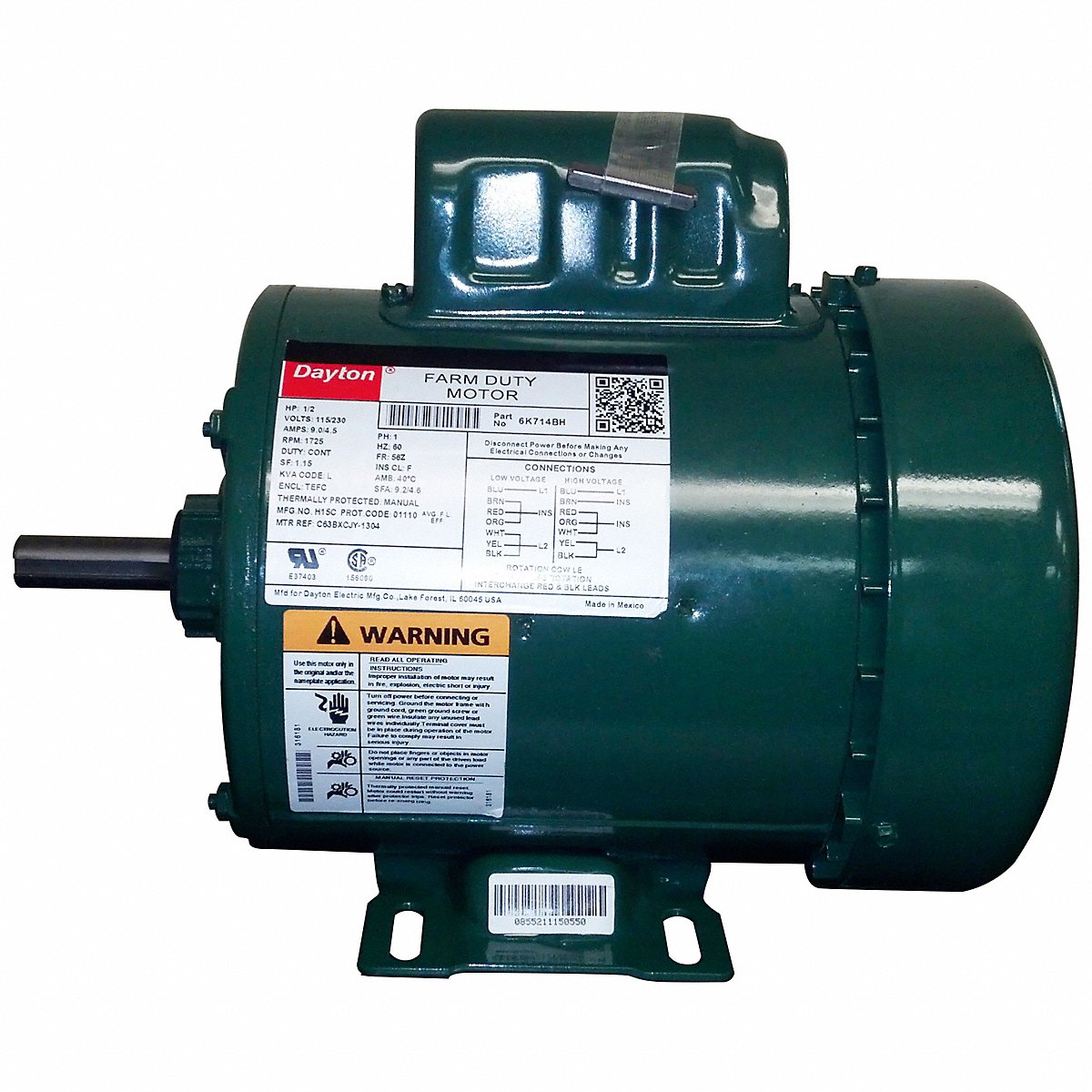 Dayton Farm Dty Mtr, Capstrt, Tefc, 1/2Hp, 1725Rpm (6K714)