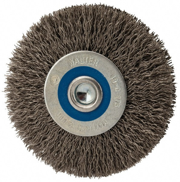 WALTER Surface Technologies 13C175 Wheel Brush: 3" Wheel Dia, 3/4" Face Width, 0.0118" Wire Dia, Crimped