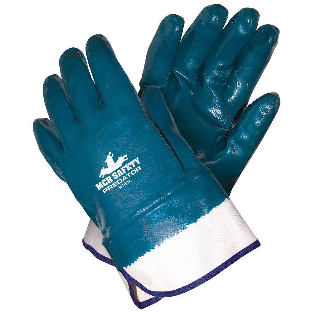 MCR Safety Work Gloves: Predator 9761, Size Large, Nitrile-Coated Nitrile, General Purpose