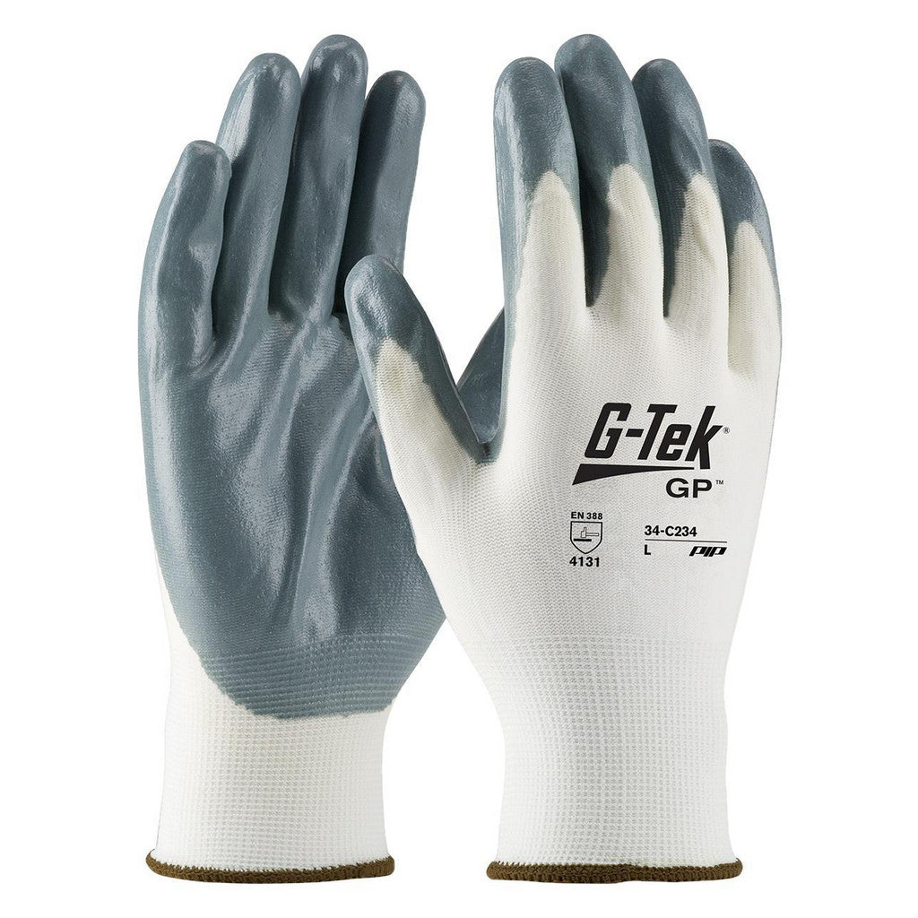 PIP 34-C234/L Work Gloves: G-Tek GFN 34-C234, Size Large, Nitrile-Coated Nylon, General Purpose