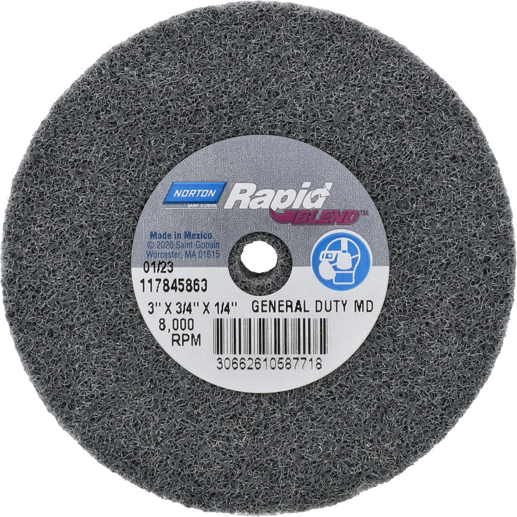 Norton 66261058771 Deburring Wheel: 3" Dia, 3/4" Face Width, 1/4" Hole, 4 Density, Silicon Carbide