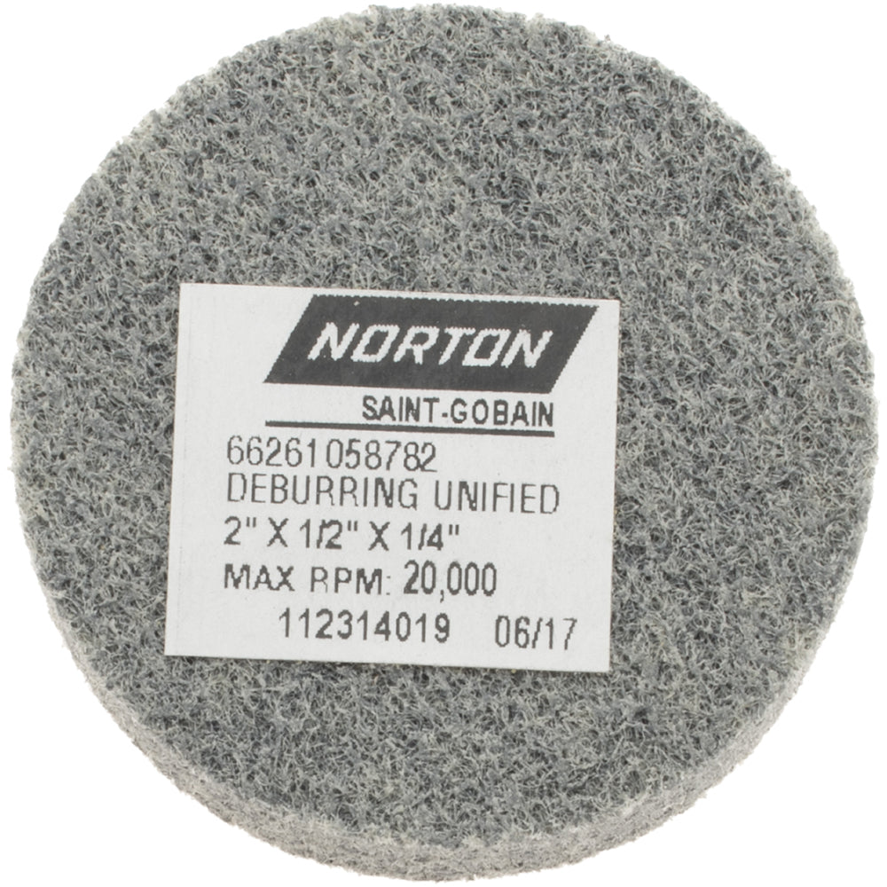 Norton 66261058782 Deburring Wheel: 2" Dia, 1/2" Face Width, 1/4" Hole, Hard Density Grade, Silicon Carbide