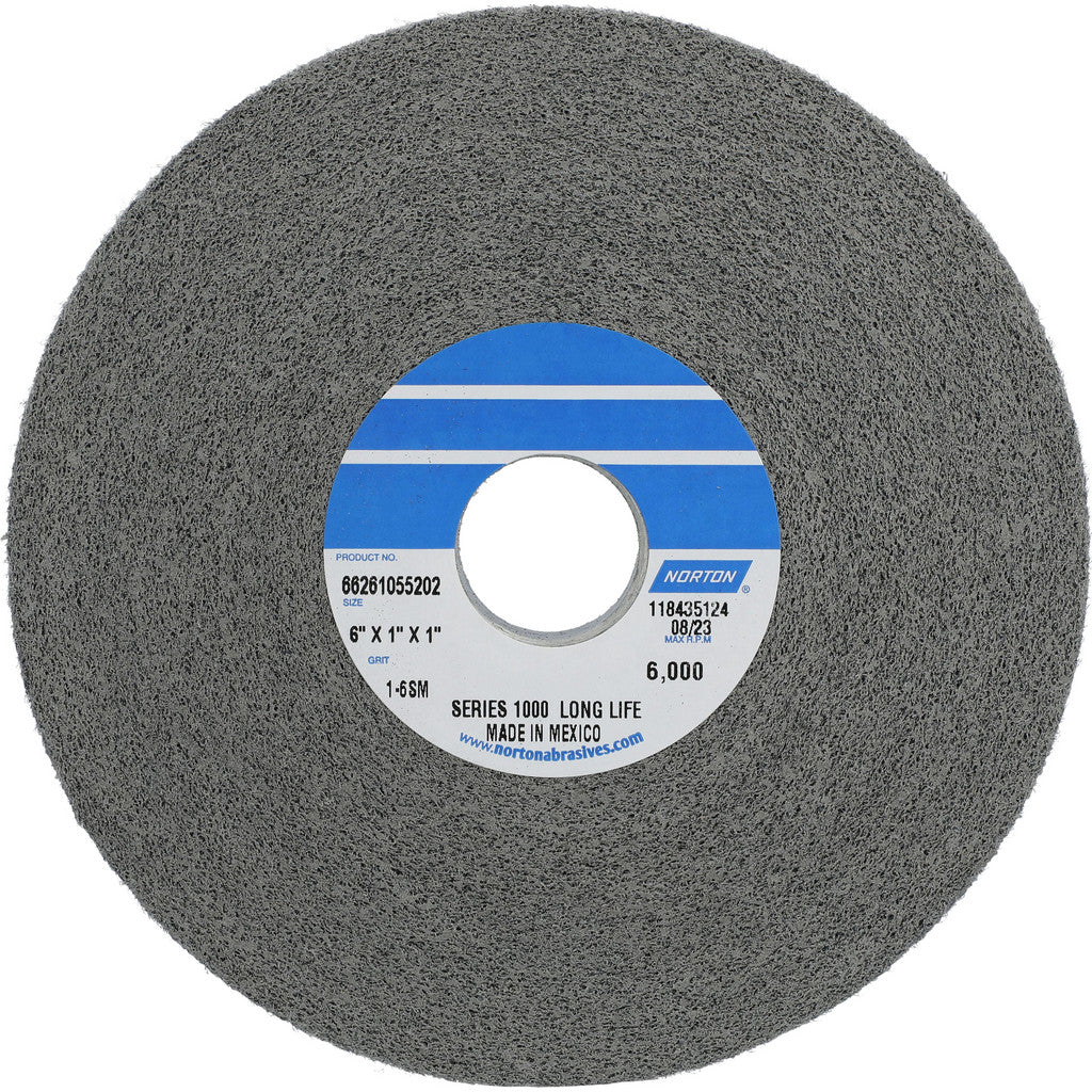 Norton 66261055202 Deburring Wheel: 6" Dia, 1" Face Width, 1" Hole, 6 Density, Silicon Carbide