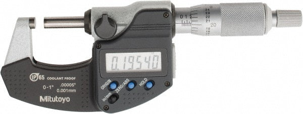 Mitutoyo 293-330-32 Electronic Outside Micrometer: 0.00 mm to 1", Solid Carbide Face, IP65