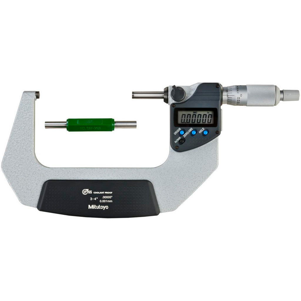 Mitutoyo 293-333-32 Electronic Outside Micrometer: 76.20 mm to 4", Solid Carbide Face, IP65