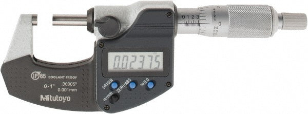 Mitutoyo 293-340-32 Electronic Outside Micrometer: 0.00 mm to 1", Solid Carbide Face, IP65