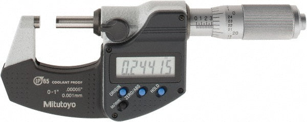 Mitutoyo 293-348-32 Electronic Outside Micrometer: 0.00 mm to 1", Solid Carbide Face, IP65