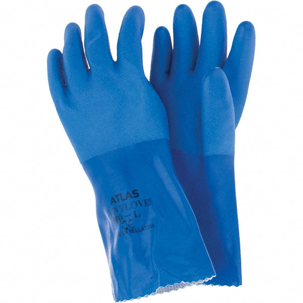 SHOWA 660L-09 Chemical Resistant Gloves: Large, 16 mil Thick, Polyvinylchloride-Coated, Cotton