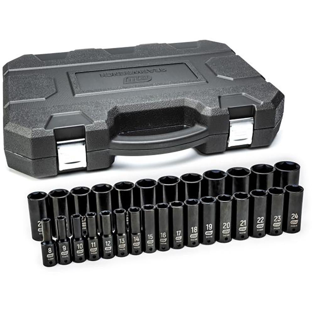 GEARWRENCH 84935N Socket Set: Deep Impact, 29 Pc, 1/2" Drive, 8.00 to 36.00 mm