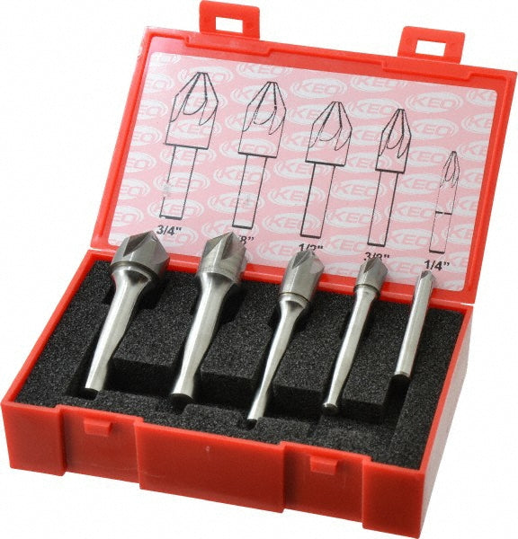 Keo 919-001-032 Countersink Set: 5 Pc, 1/4 to 3/4" Head Dia, 6 Flute