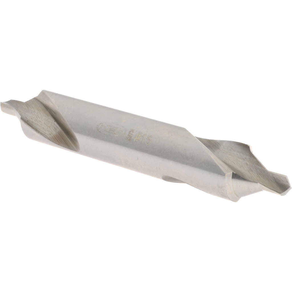 Keo 906-000-238 Combination Drill & Countersink: #15, 7/16" Body Dia, 118 deg, High-Speed Steel