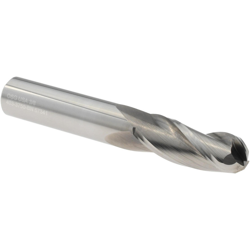 OSG 403-3750-BN Ball End Mill: 3/8" Dia, 1" LOC, 3 Flute, Solid Carbide