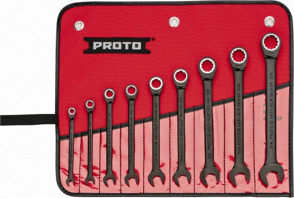 Proto JSCR-9S Combination Wrench Set: 9 Pc, 1/4 to 3/4" Wrench, Inch