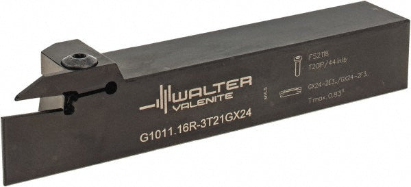 Walter 5622791 Indexable Grooving-Cutoff Toolholder: G1011.16R-3T2, 3 to 3.18 mm Groove Width, 21.01 mm Max Depth of Cut, Right Hand