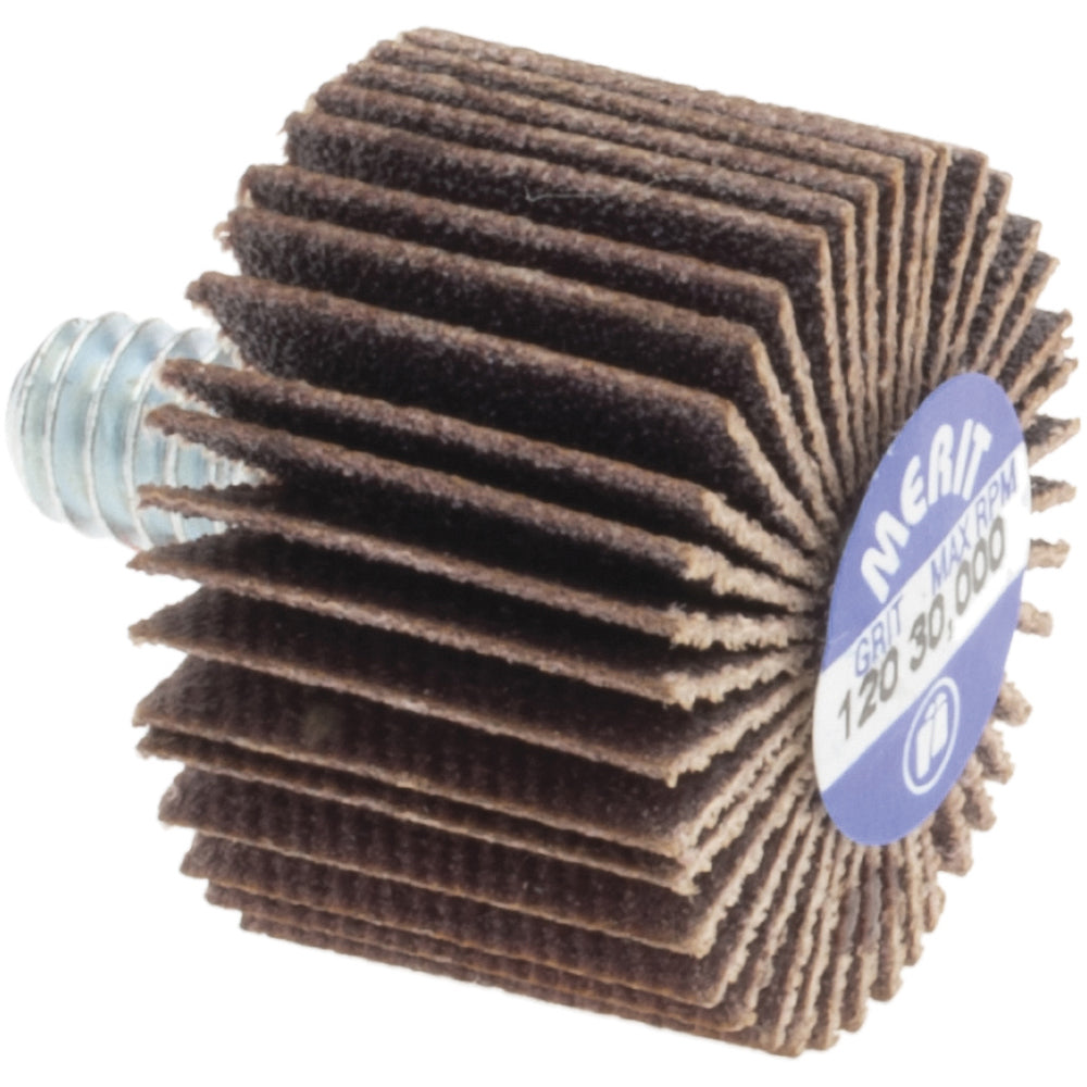 Merit Abrasives 8834131003 Mounted Flap Wheel: 1" Dia, 5/8" Face Width, 120 Grit, Aluminum Oxide