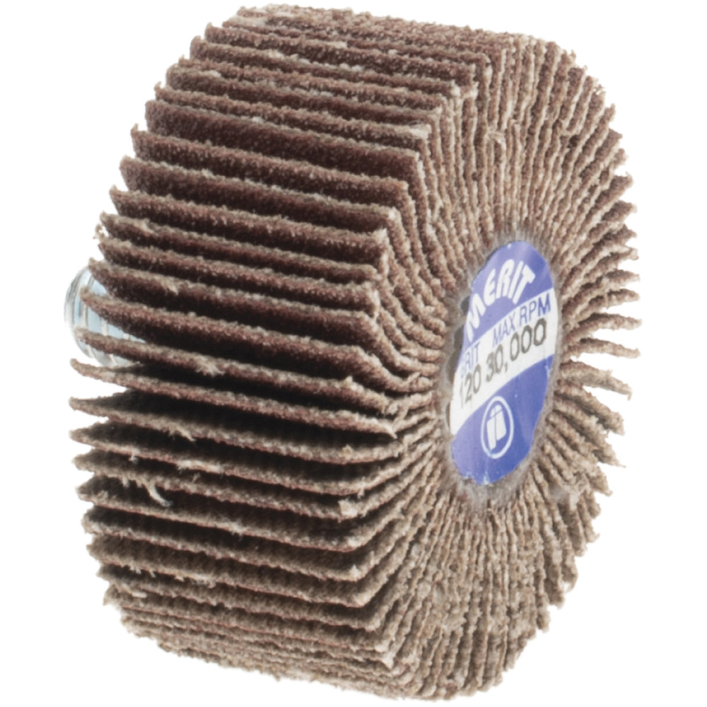 Merit Abrasives 8834132003 Mounted Flap Wheel: 1-3/8" Dia, 5/8" Face Width, 120 Grit, Aluminum Oxide