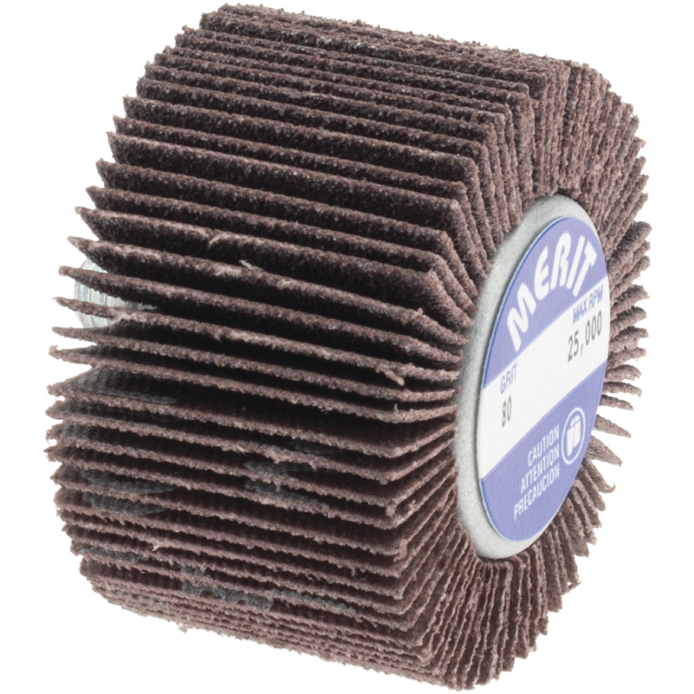 Merit Abrasives 8834132016 Mounted Flap Wheel: 1-5/8" Dia, 1" Face Width, 80 Grit, Aluminum Oxide