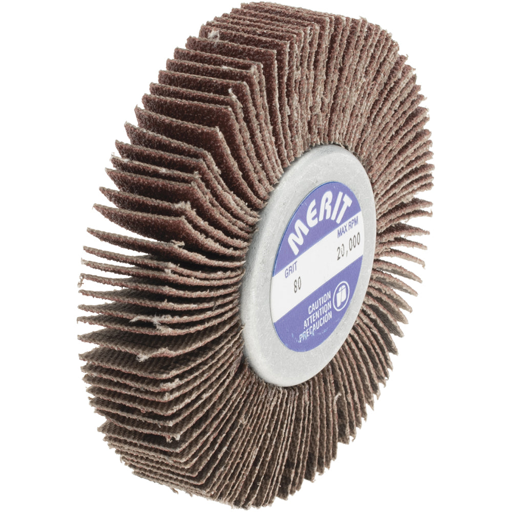 Merit Abrasives 8834134016 Mounted Flap Wheel: 2-1/2" Dia, 1/2" Face Width, 80 Grit, Aluminum Oxide