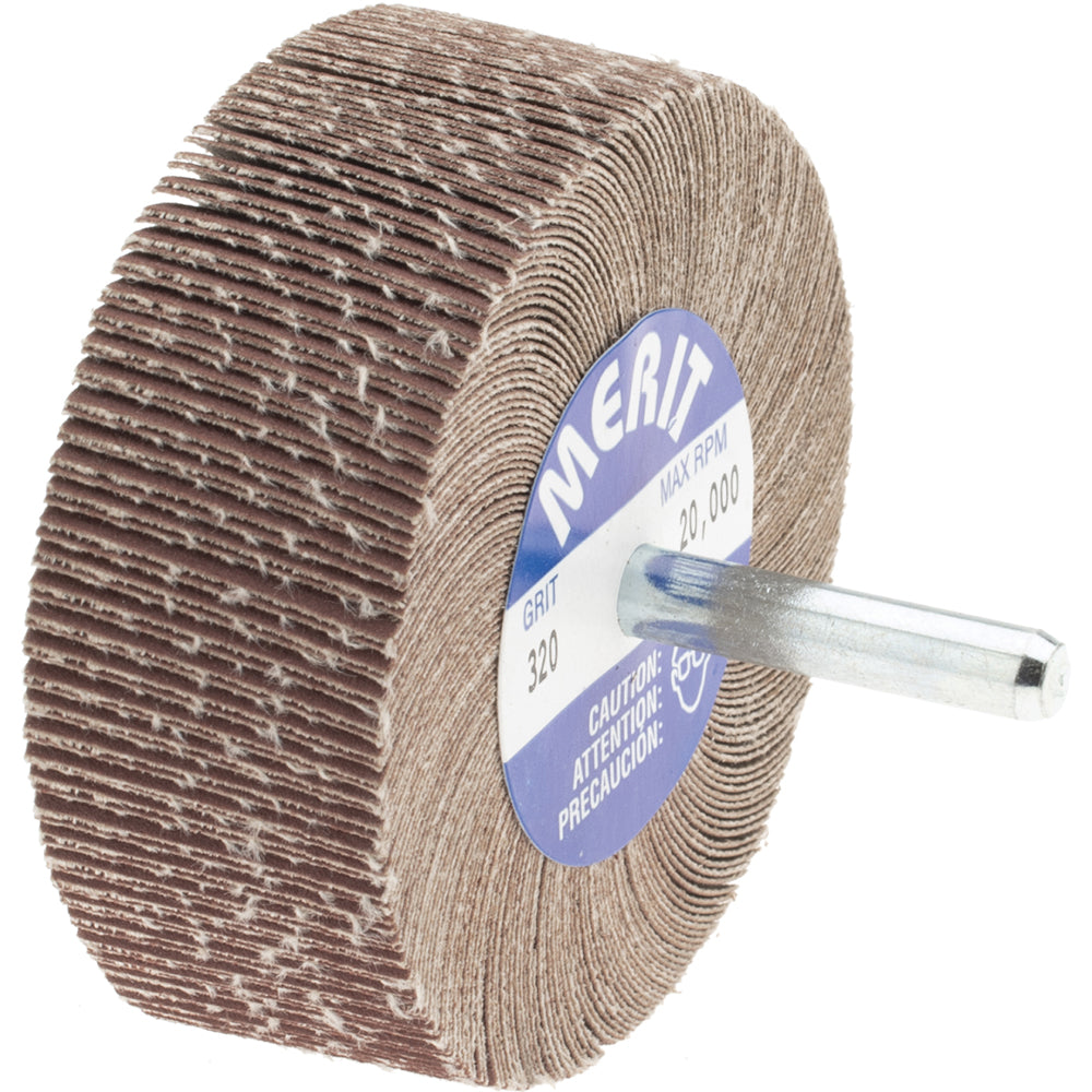 Merit Abrasives 8834135341 Mounted Flap Wheel: 3" Dia, 1" Face Width, 320 Grit, Ceramic Alumina