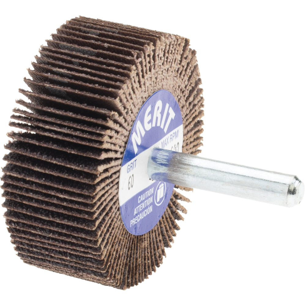 Merit Abrasives 8834137160 Mounted Flap Wheel: 2" Dia, 3/4" Face Width, 60 Grit, Ceramic Alumina