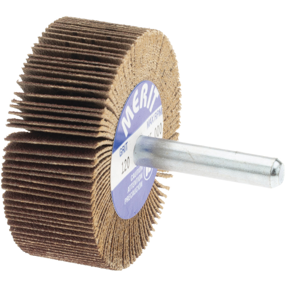 Merit Abrasives 8834137162 Mounted Flap Wheel: 2" Dia, 3/4" Face Width, 120 Grit, Ceramic Alumina