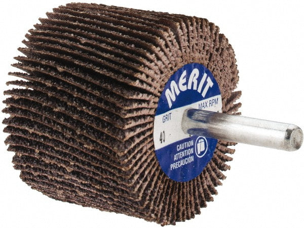 Merit Abrasives 8834137183 Mounted Flap Wheel: 2" Dia, 1-1/2" Face Width, 40 Grit, Aluminum Oxide (Pack of 10)