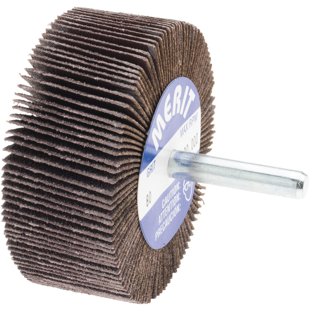 Merit Abrasives 8834137411 Mounted Flap Wheel: 2-1/2" Dia, 1" Face Width, 80 Grit, Ceramic Alumina