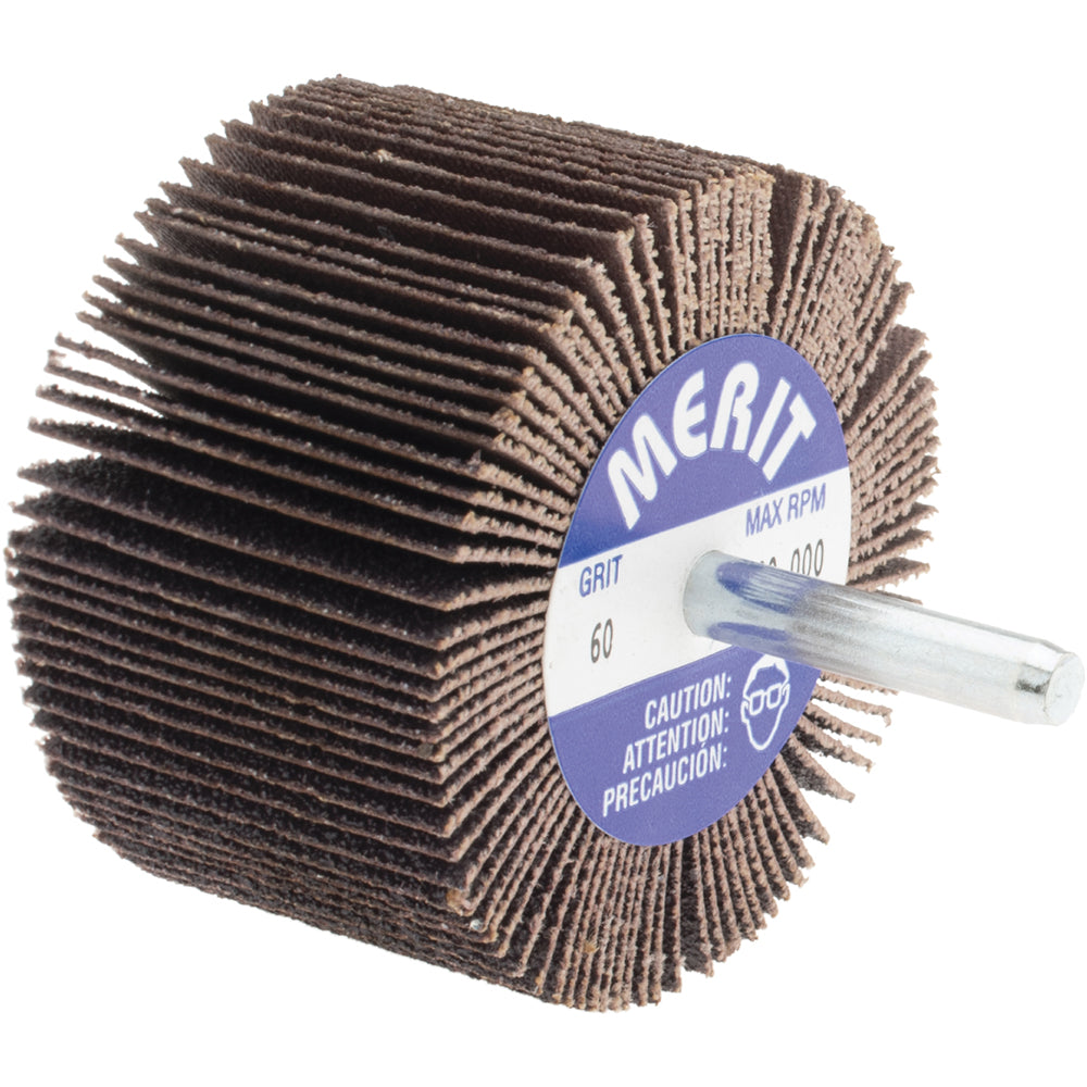 Merit Abrasives 8834137420 Mounted Flap Wheel: 2-1/2" Dia, 1-1/2" Face Width, 60 Grit, Ceramic Alumina