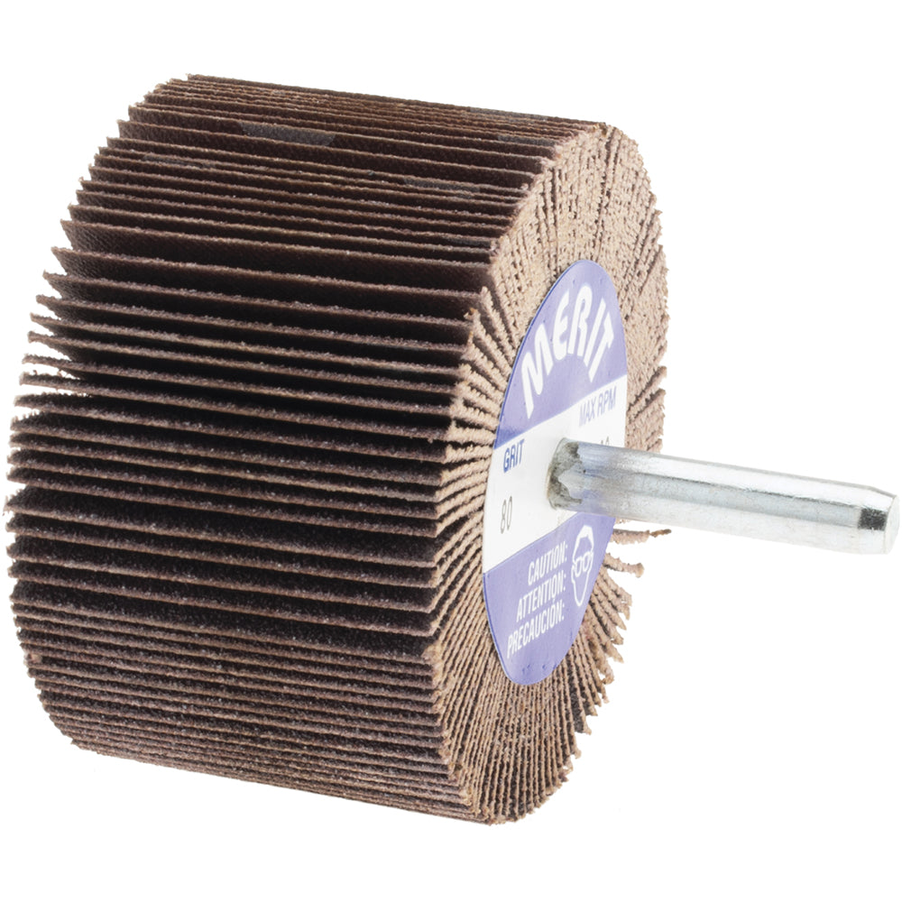Merit Abrasives 8834137421 Mounted Flap Wheel: 2-1/2" Dia, 1-1/2" Face Width, 80 Grit, Ceramic Alumina
