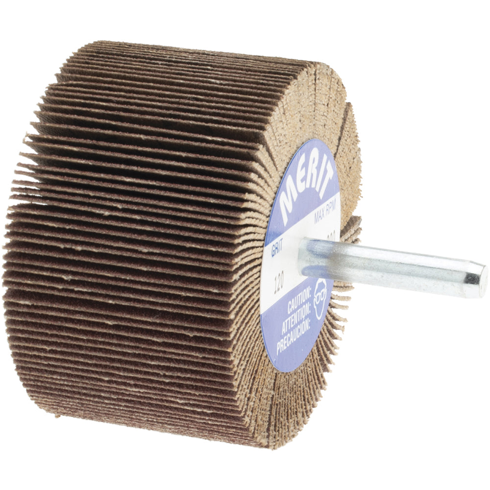 Merit Abrasives 8834137422 Mounted Flap Wheel: 2-1/2" Dia, 1-1/2" Face Width, 120 Grit, Ceramic Alumina