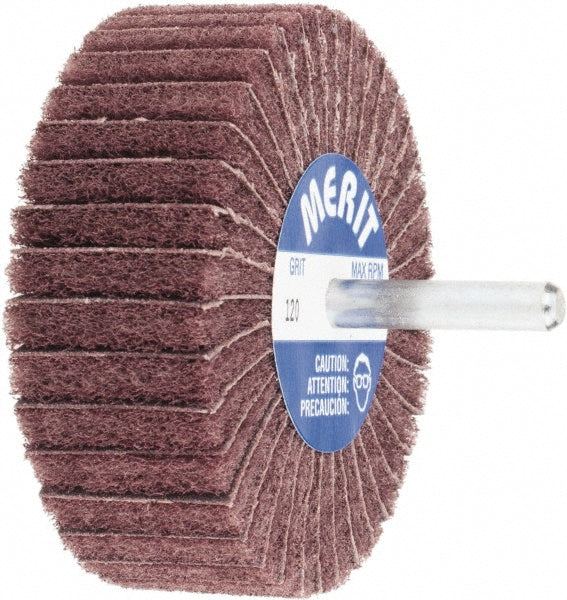 Merit Abrasives 8834138118 Mounted Flap Wheel: 3" Dia, 1" Face Width, 120 Grit, Aluminum Oxide (Pack of 10)