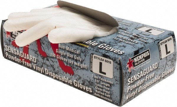 MCR Safety 5015L Disposable Gloves: Size Large, 5.0 mil, Vinyl, Food, Powder-Free