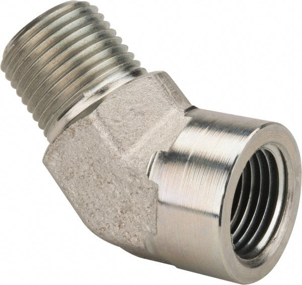 Parker 1/2 CD45-S Industrial Pipe 45° Street Elbow: 1/2" Female Thread, 1/2" Male Thread, MNPTF x FNPTF