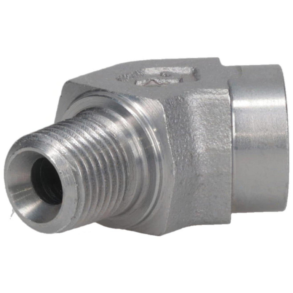 Parker 1/8 CD45-S Industrial Pipe 45° Street Elbow: 1/8" Female Thread, 1/8" Male Thread, MNPTF x FNPTF