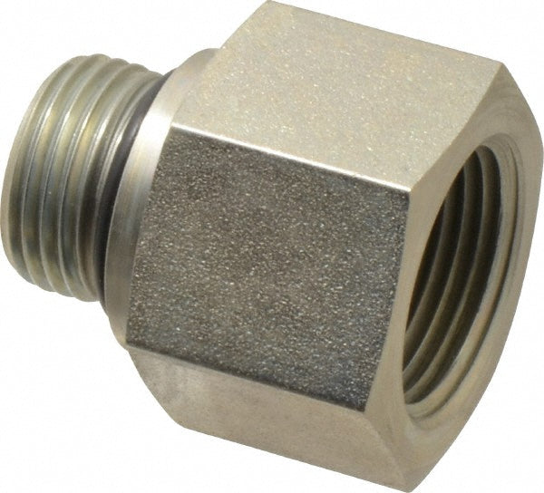 Parker 10-3/4 F5OG-S Industrial Pipe Adapter: 3/4" Female Thread, 7/8-14 Male Thread, Male Straight Thread O-Ring x Female NPTF