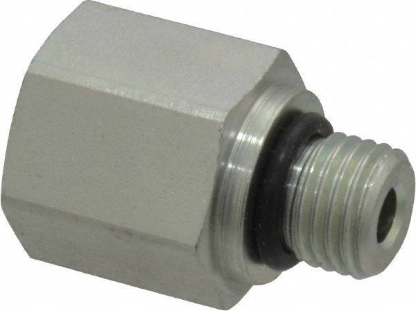 Parker 4-1/4 F5OG-S Industrial Pipe Adapter: 1/4" Female Thread, 7/16-20 Male Thread, Male Straight Thread O-Ring x Female NPTF