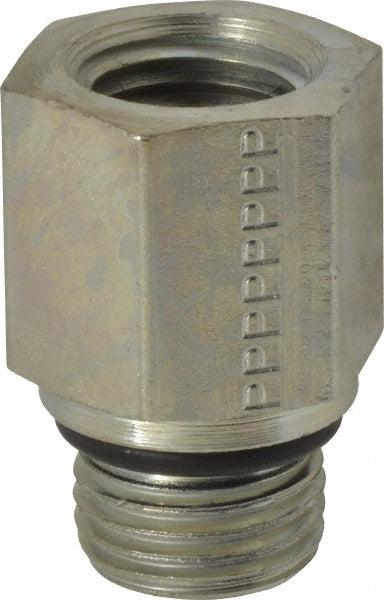 Parker 6-1/4 F5OG-S Industrial Pipe Adapter: 1/4" Female Thread, 9/16-18 Male Thread, Male Straight Thread O-Ring x Female NPTF