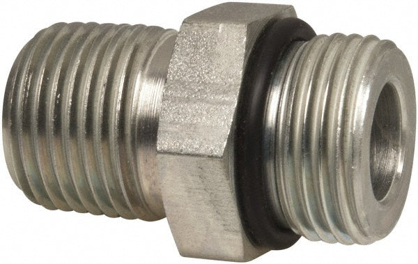 Parker 10-1/2 F5OF-S Industrial Pipe Adapter: 7/8-14 x 1/2" Male Thread, Male Straight Thread O-Ring x Male NPTF